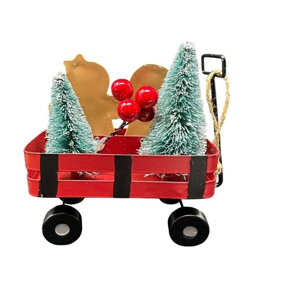 New Gingerbread Boy Girl Ornament Wagon Cart Miniature Christmas Holiday Decor - Picture 5 of 11